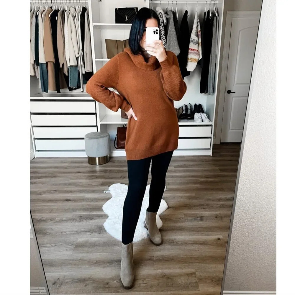 Anthropologie Wool Yak Blend Cowl Turtleneck Slouchy Sweater Pumpkin Size XS - Picture 2 of 8